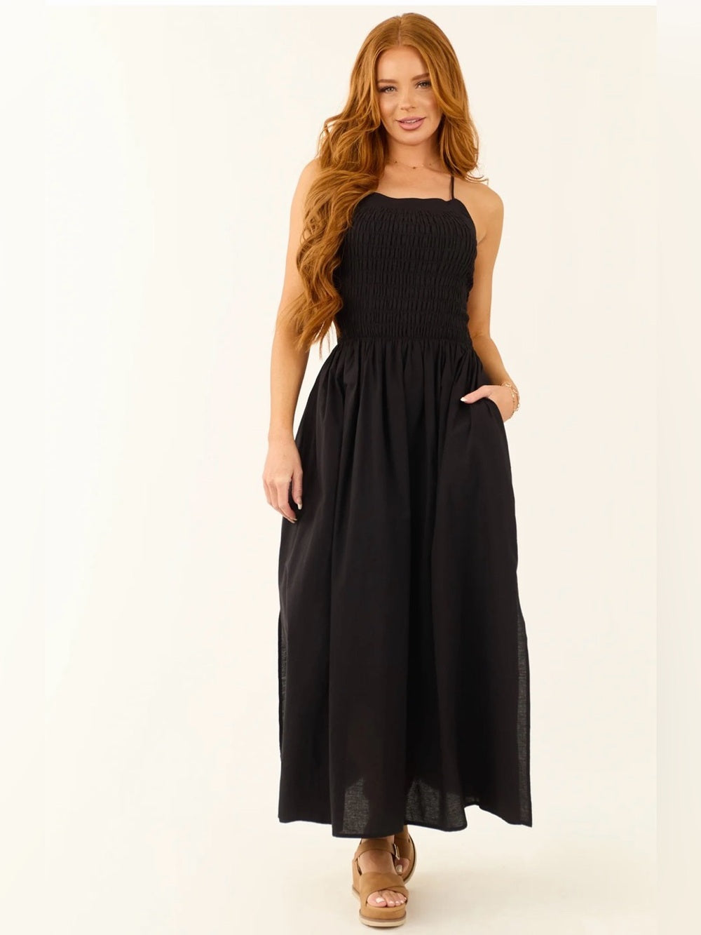 A654. Strappy Back Black Maxi Dress for Women