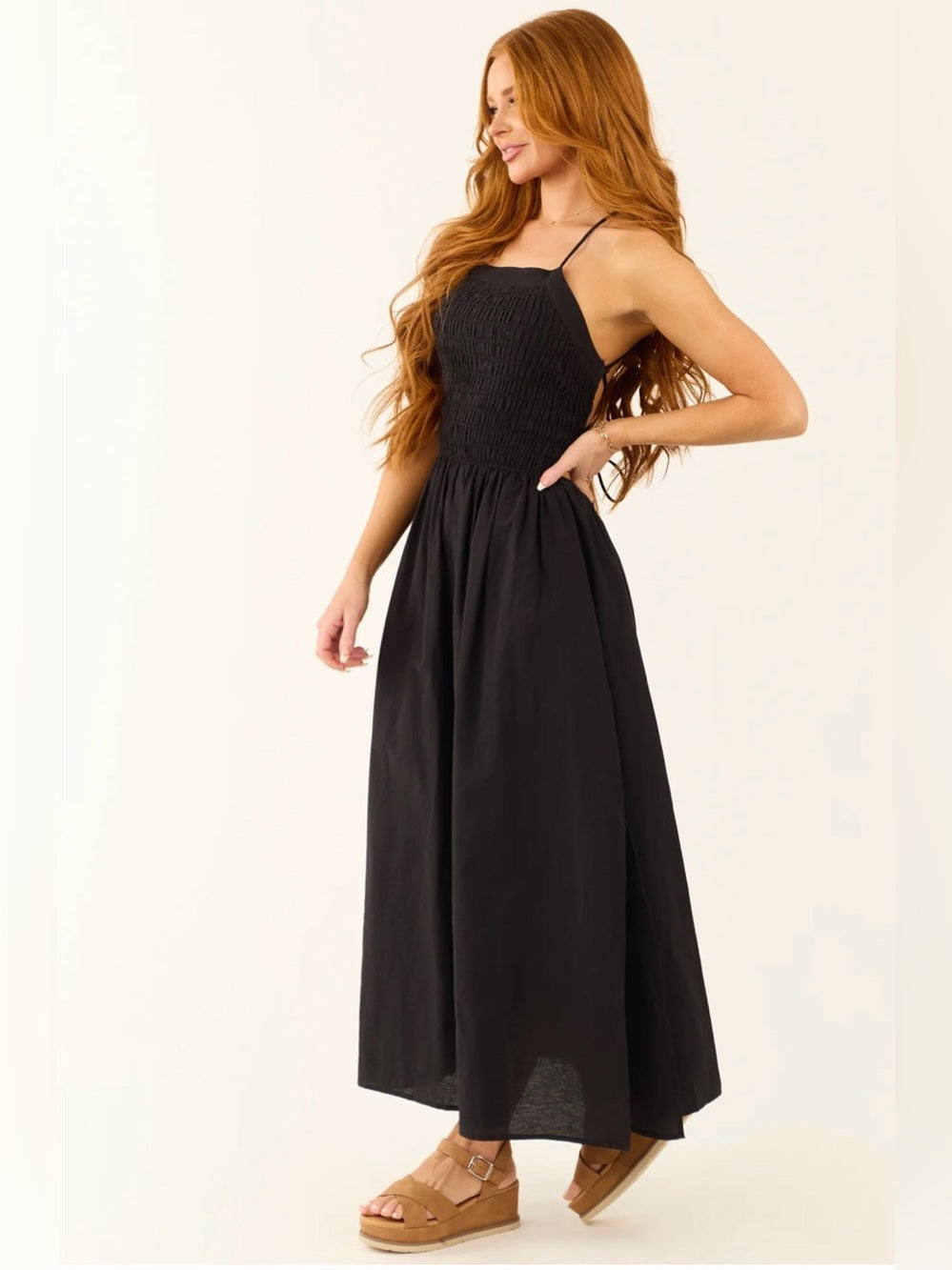 A654. Strappy Back Black Maxi Dress for Women