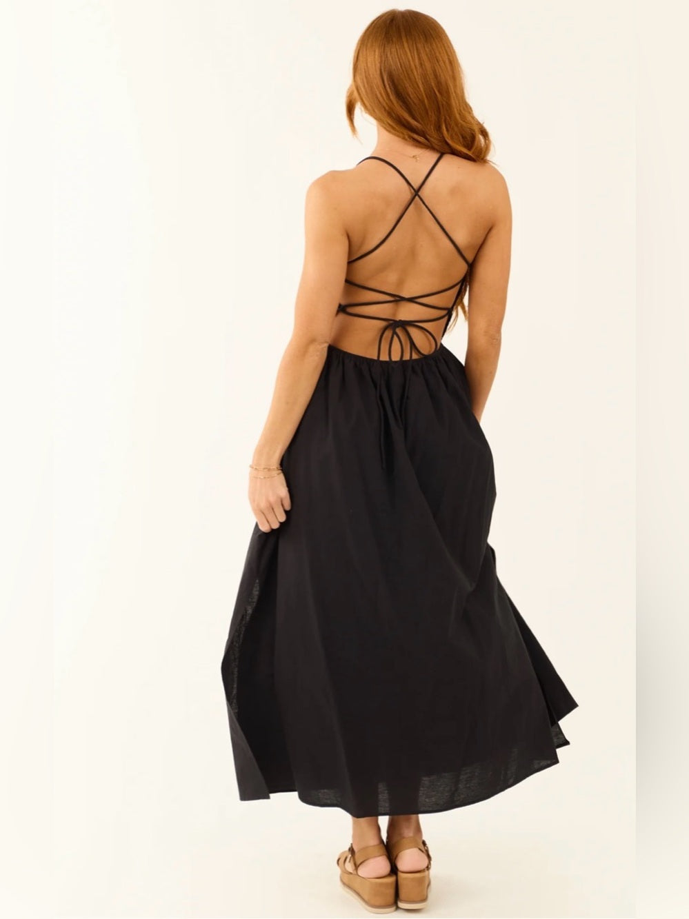 A654. Strappy Back Black Maxi Dress for Women