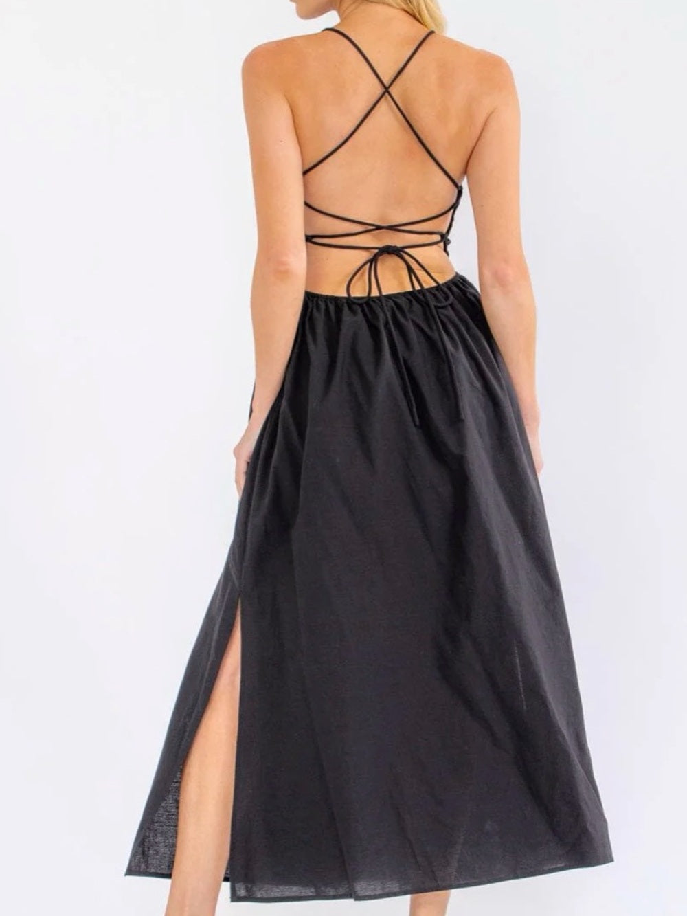 A654. Strappy Back Black Maxi Dress for Women