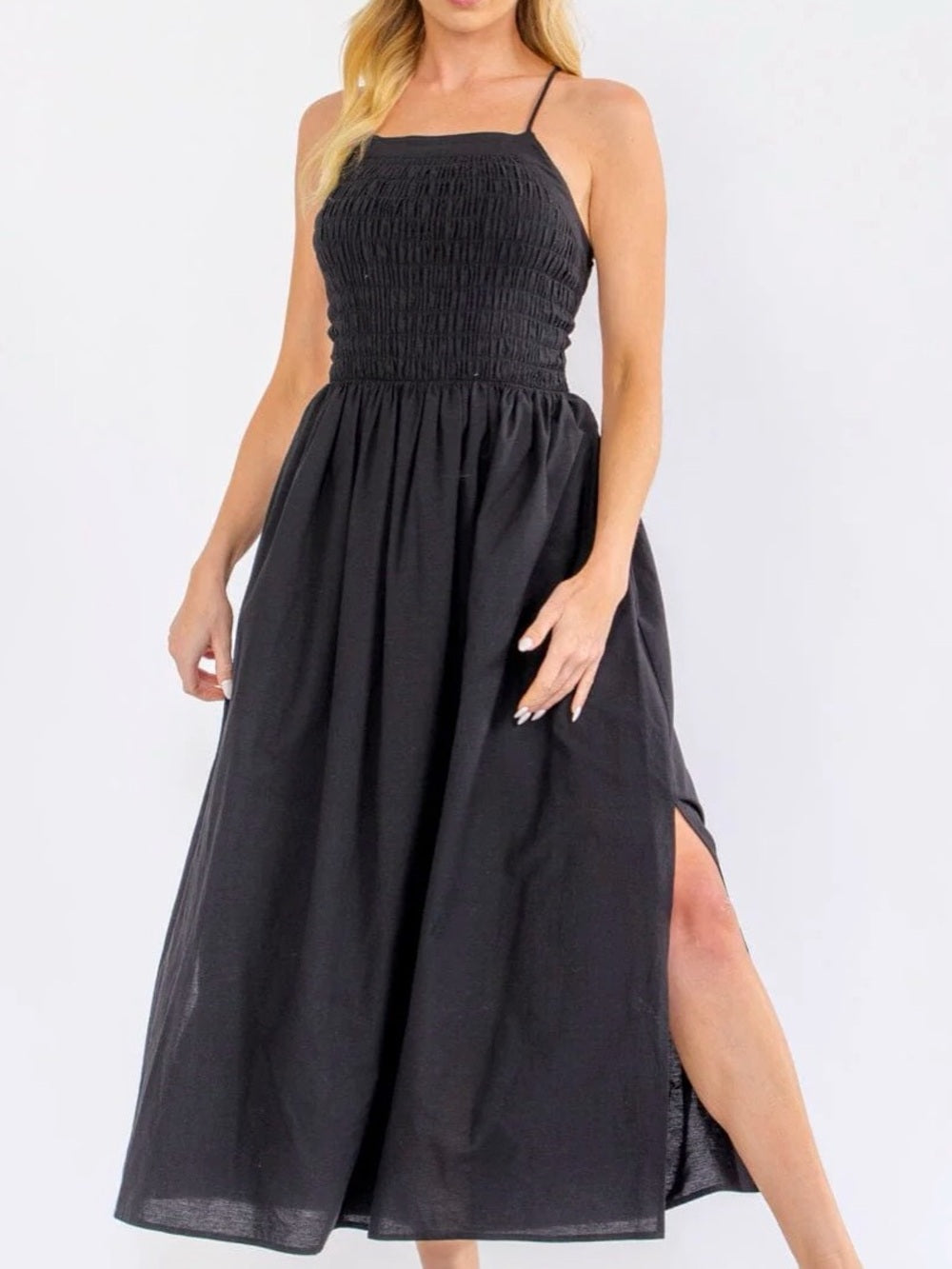 A654. Strappy Back Black Maxi Dress for Women