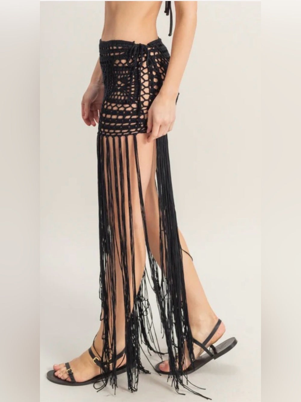 A656. Black Crochet Fringe Beach Skirt