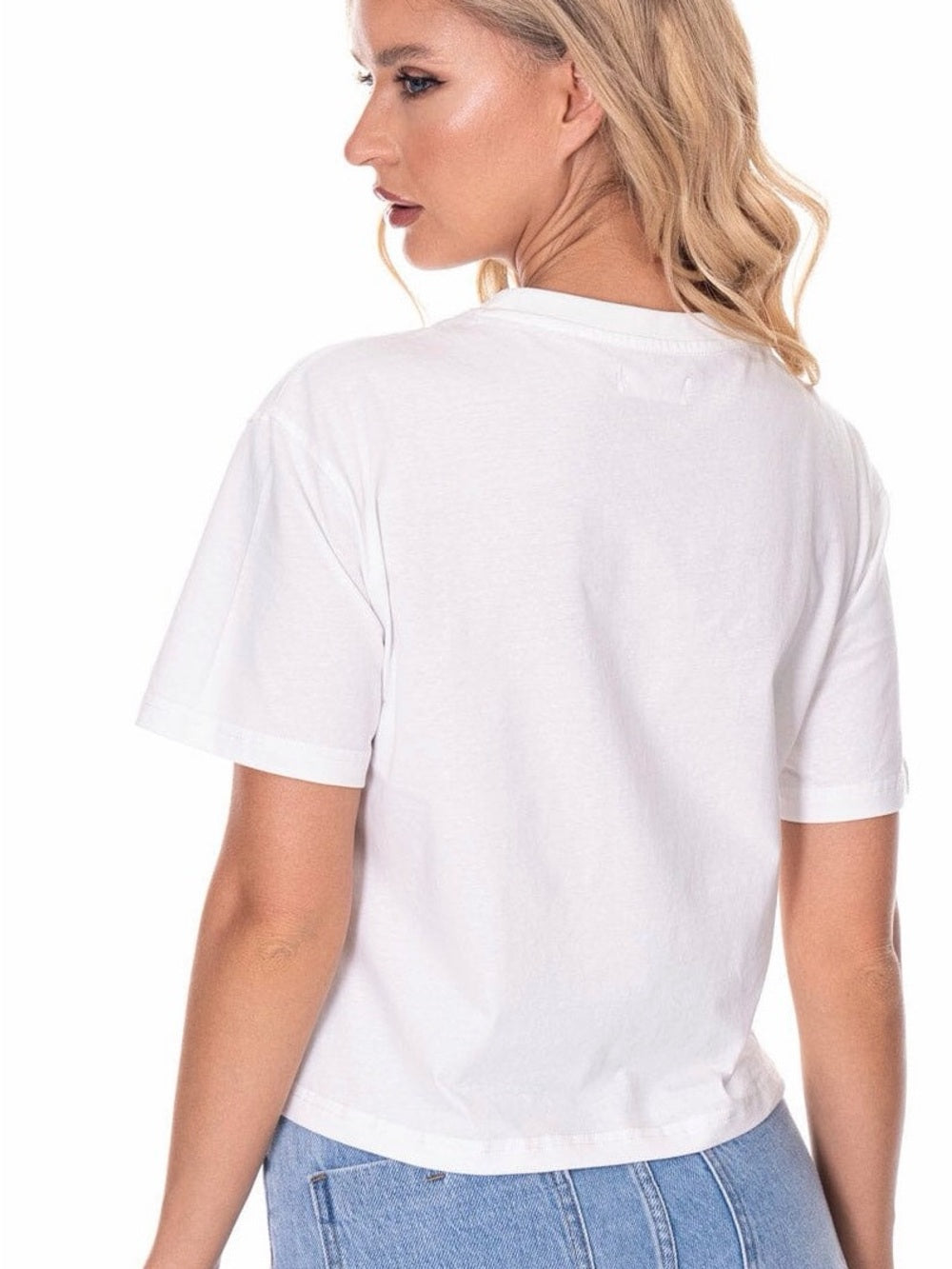 A659. White Crochet Applique Short Sleeve Tee