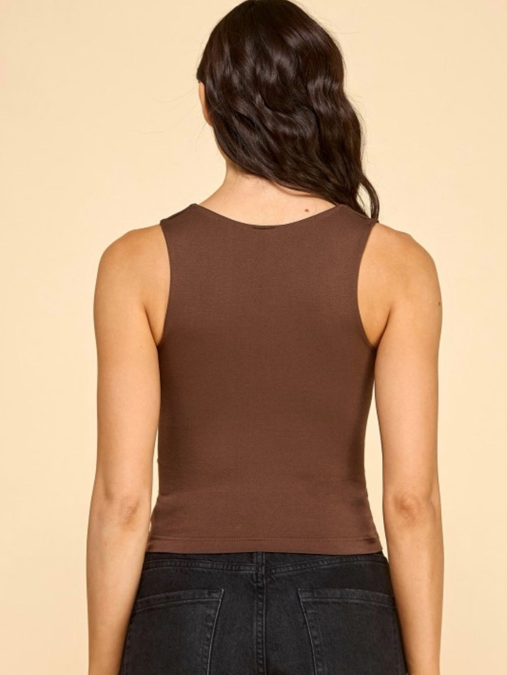 A662. Classic Square Neck Tank Top in Taupe