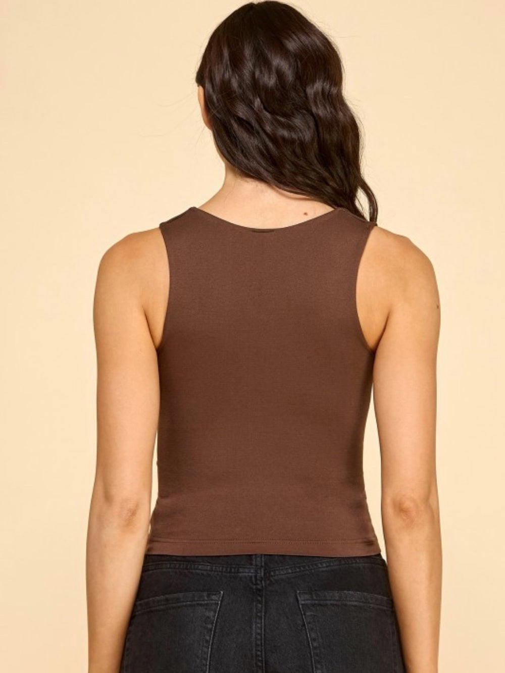 A663. Square Neck Brown Tank Top