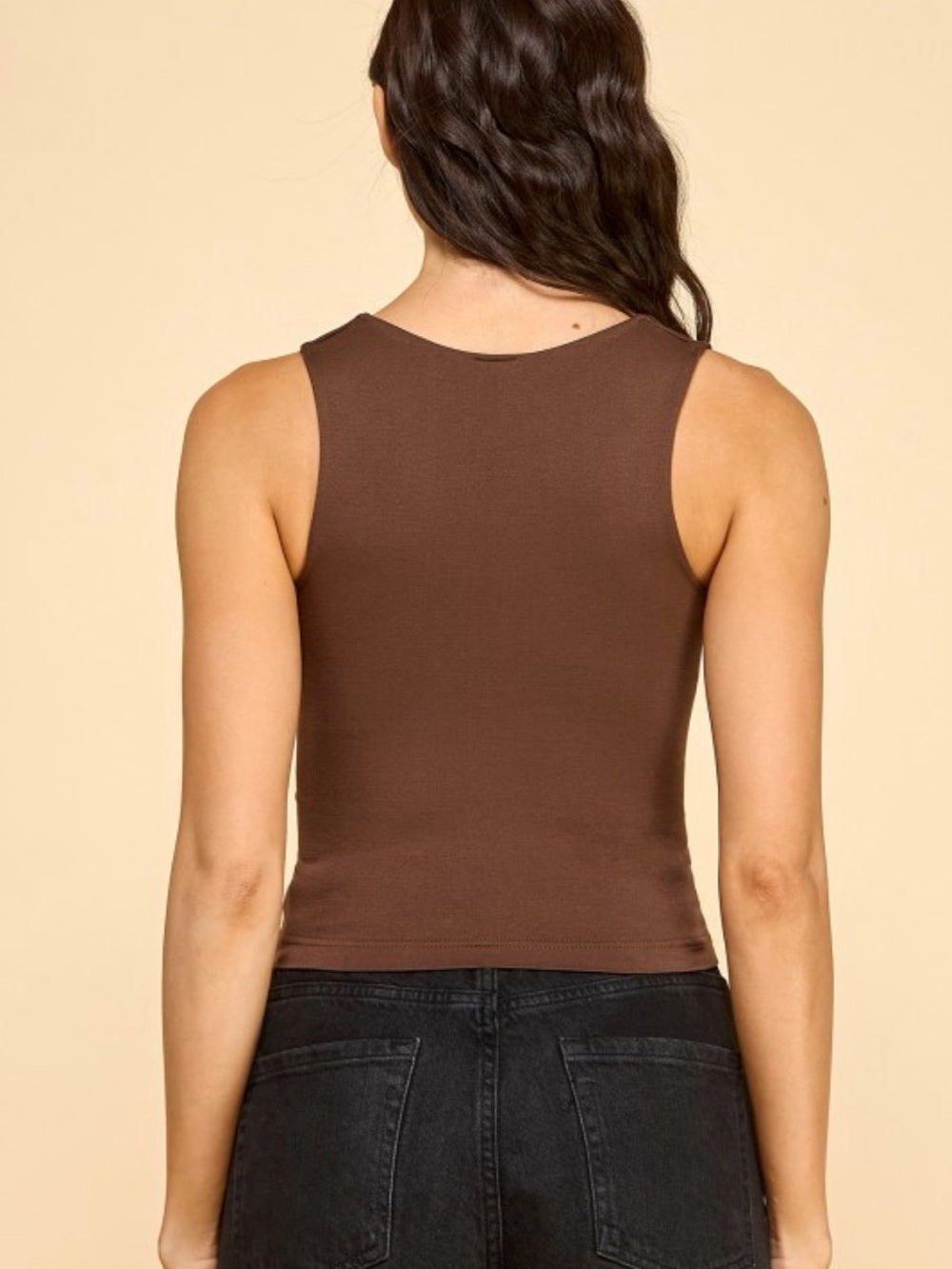 A665. Square Neck Cream Tank Top