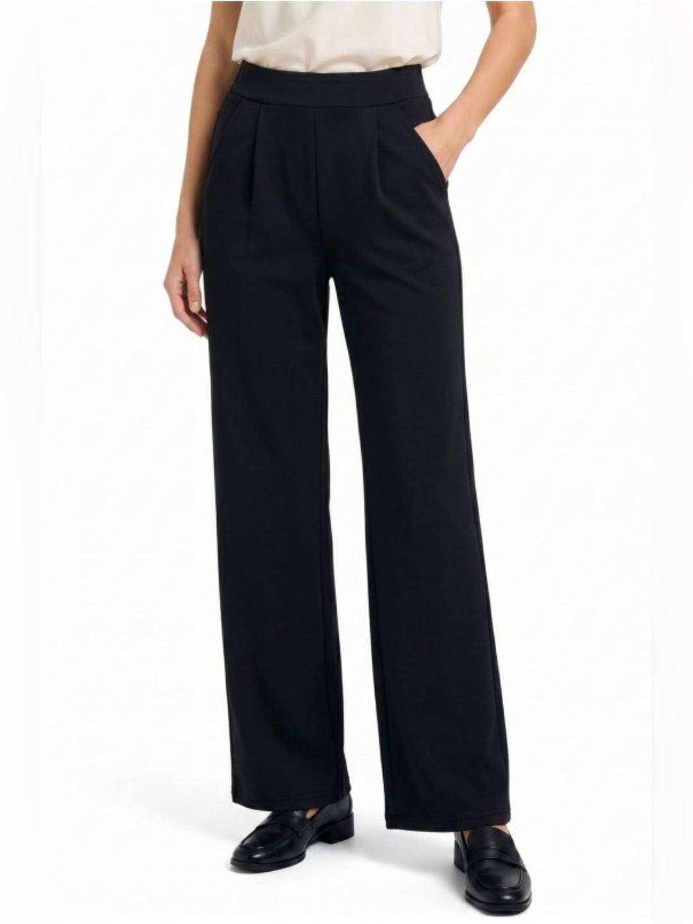 A666. Scuba Wide-Leg High-Waist Black Women's Trousers
