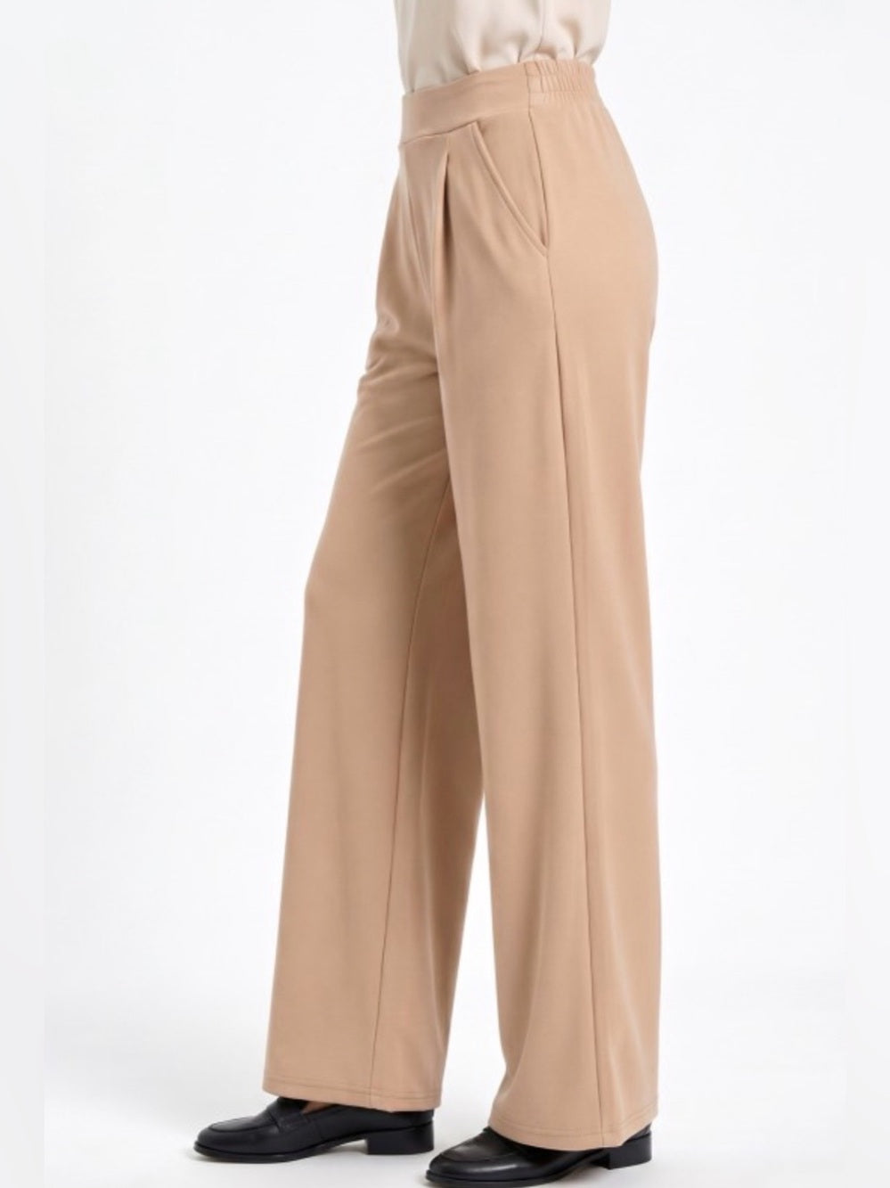 A666. Scuba Wide-Leg High-Waist Black Women's Trousers