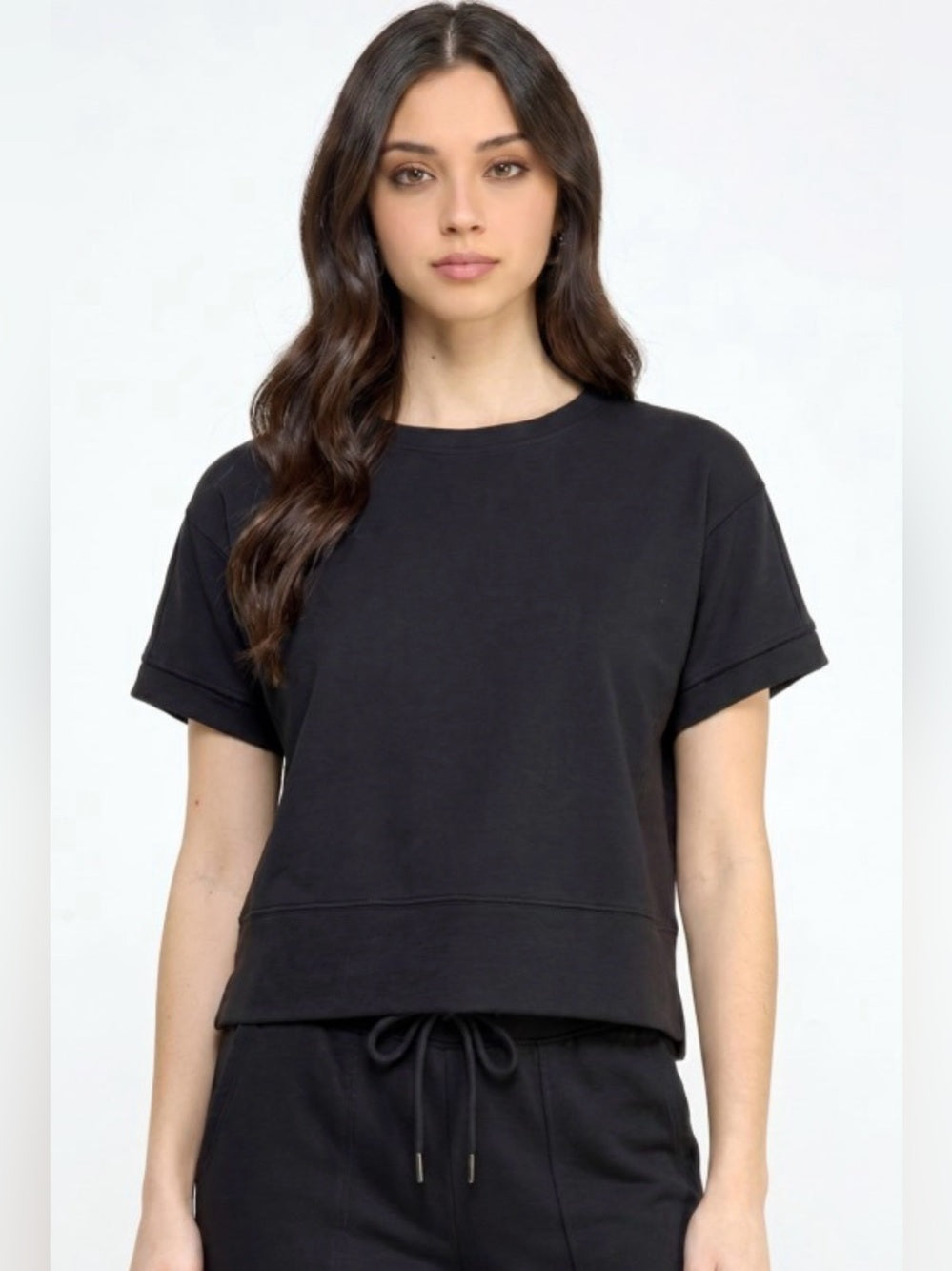 A667. Scuba Black Short Sleeve Crewneck Top & Shorts Set