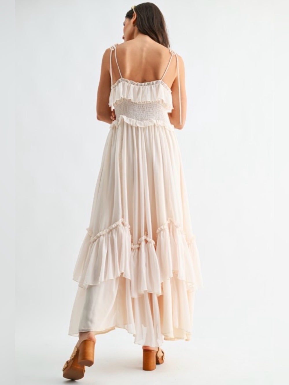 Caldera Cream Ruffle Tiered Maxi Dress with Smocked Waist