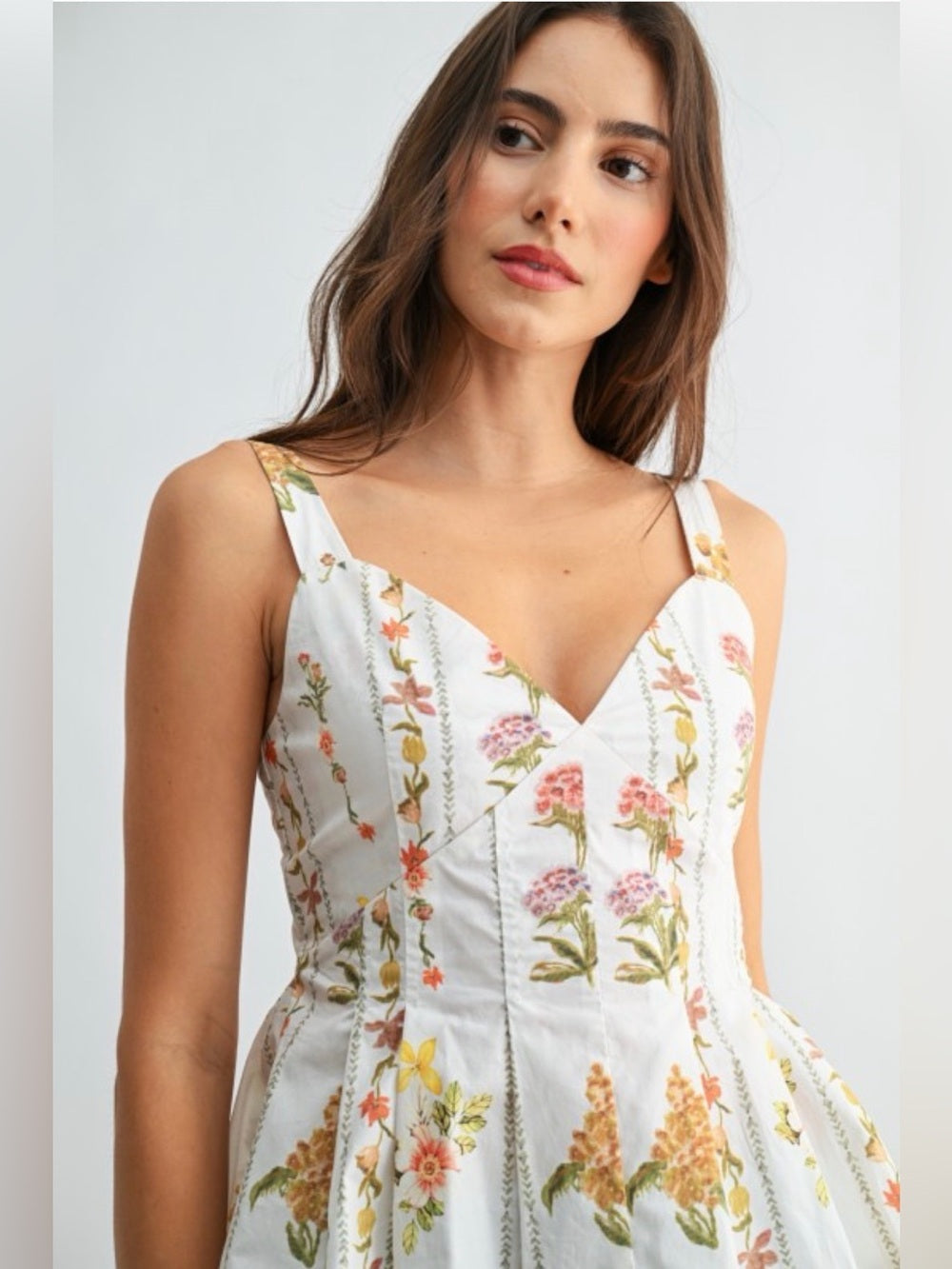 Hellenic Floral V-Neck Peplum Tank Top in White