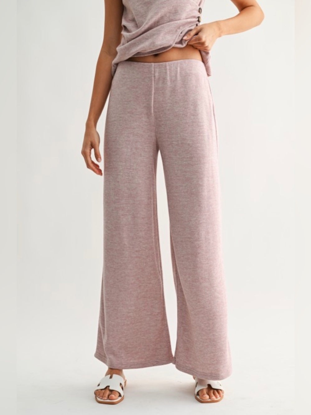 Timeless Sleeveless Wrap Knit Pant Set in Dusty Pink