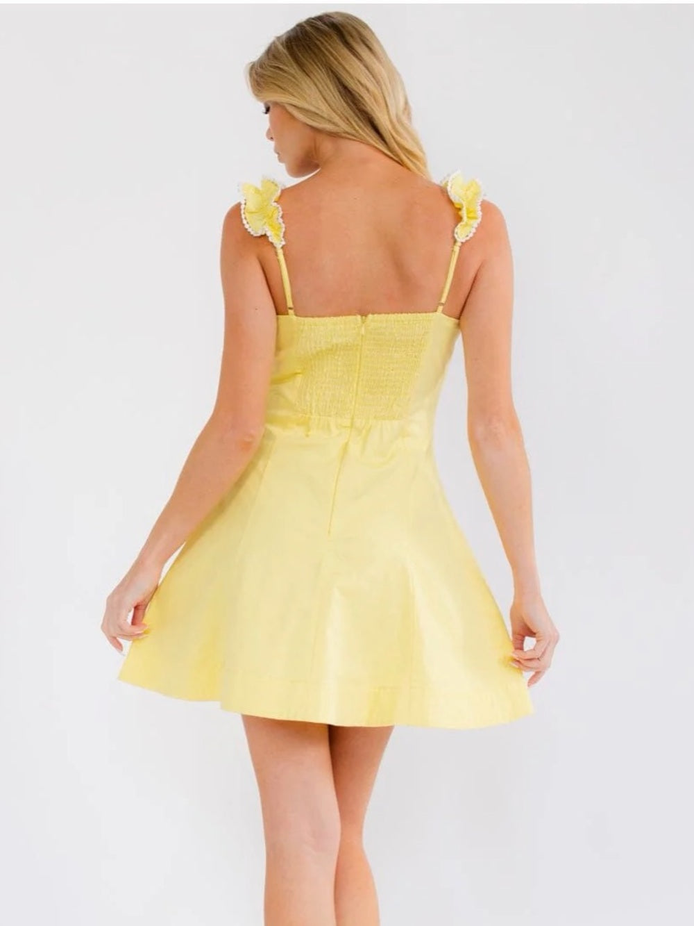 A679. Yellow Ruffle-Strap Mini Dress