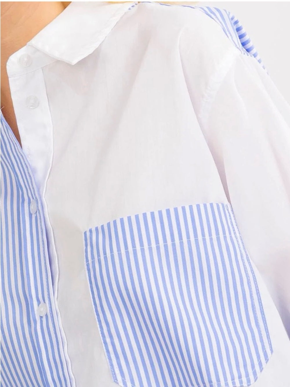 A695. Two-Tone Blue & White Striped Button-Up Shirt