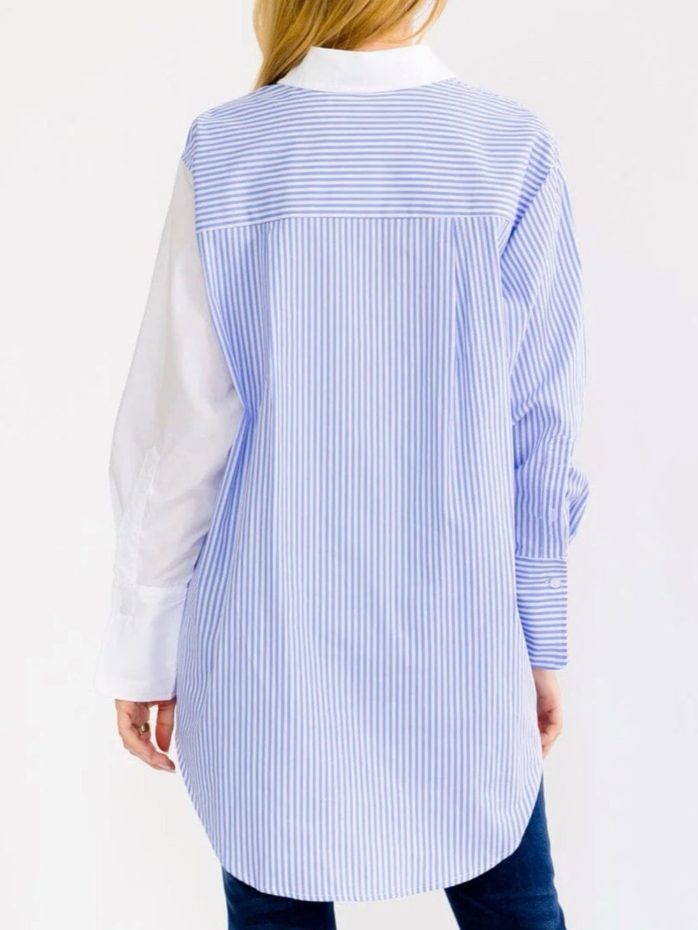 A695. Two-Tone Blue & White Striped Button-Up Shirt