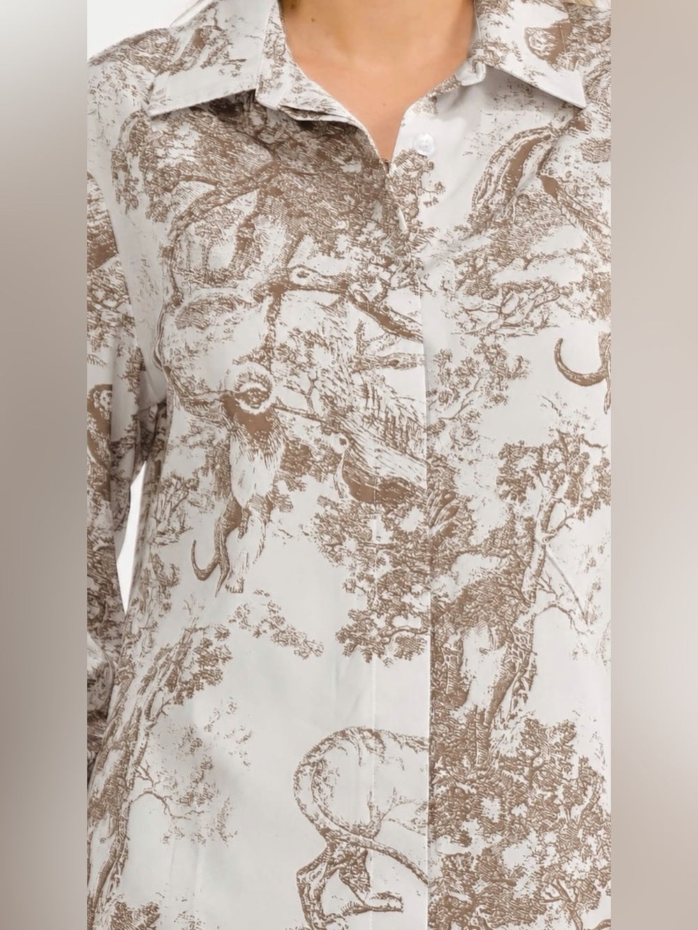 A704. Neutral Toile-Print Wide-Leg Jumpsuit