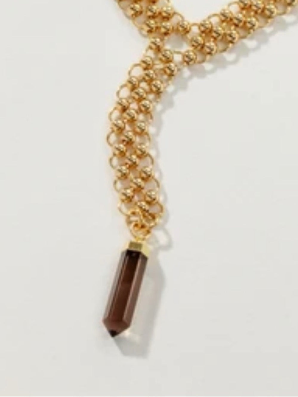 A707. Luna Norte Gold Chain Lariat Necklace with Brown Pendant
