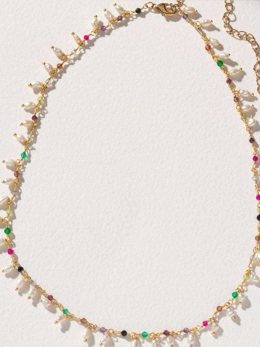 A711. Luna Norte Freshwater Pearl & Genuine Multistone Collar Necklace
