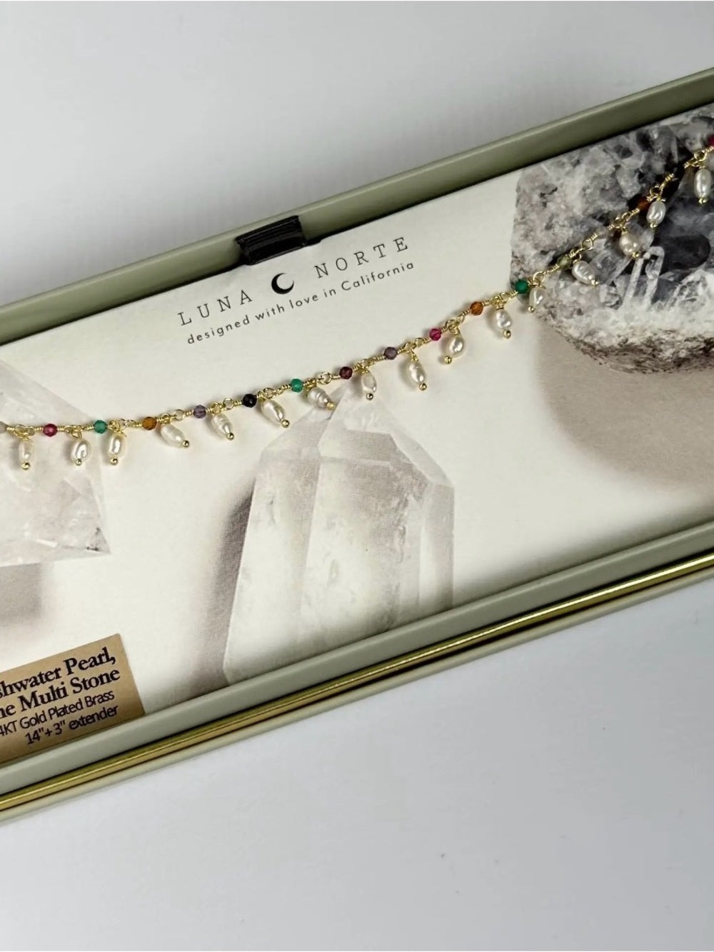 A711. Luna Norte Freshwater Pearl & Genuine Multistone Collar Necklace