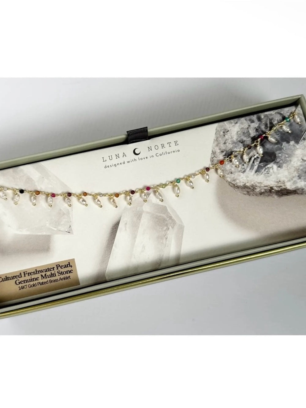 A712. Luna Norte Go Barefoot Anklet- Genuine Multistone & Pearl