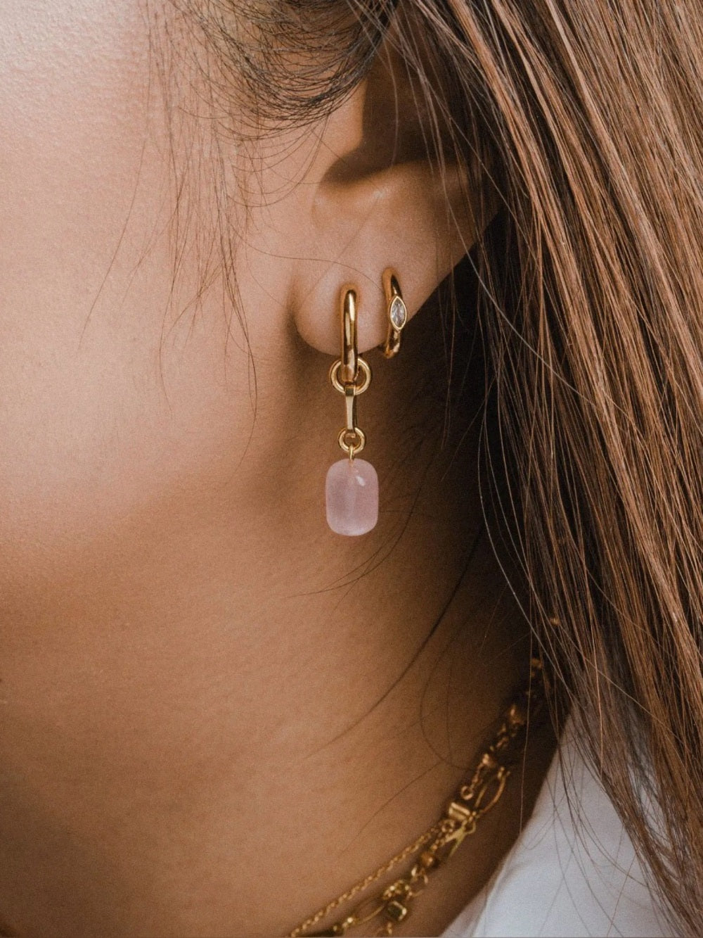 A713, Luna Norte Gold Marquise-Cut CZ Huggie Earrings
