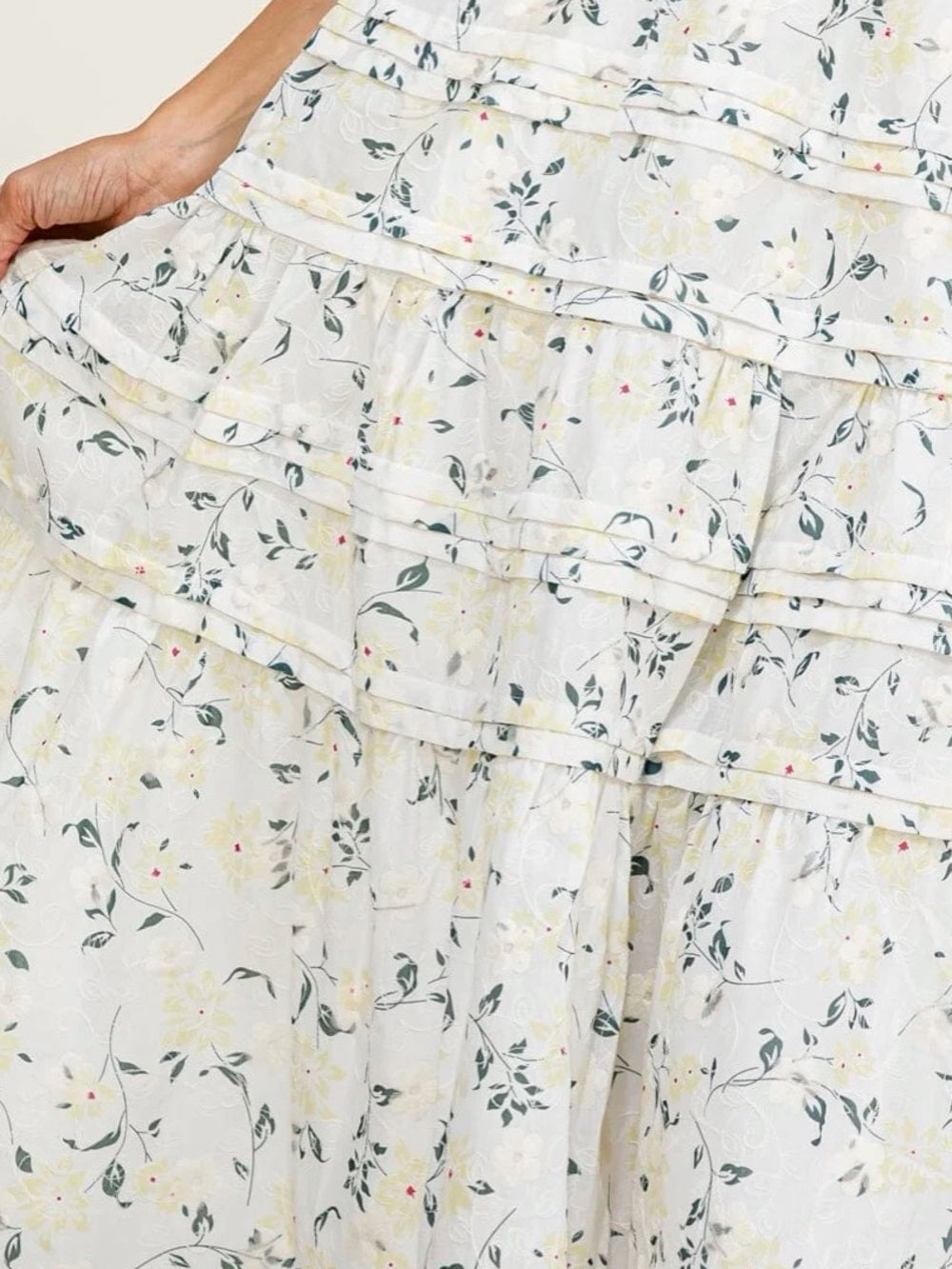 A716. Floral Spaghetti Strap Midi Dress in Cream