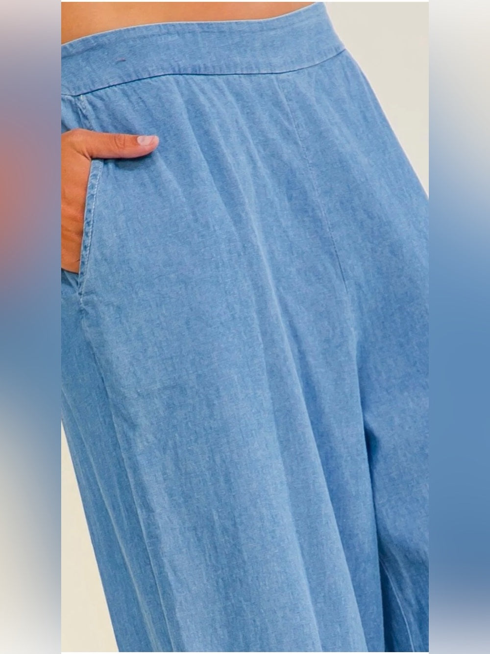 A719. Boho Wide-Leg Embroidered Cotton Pants - Blue