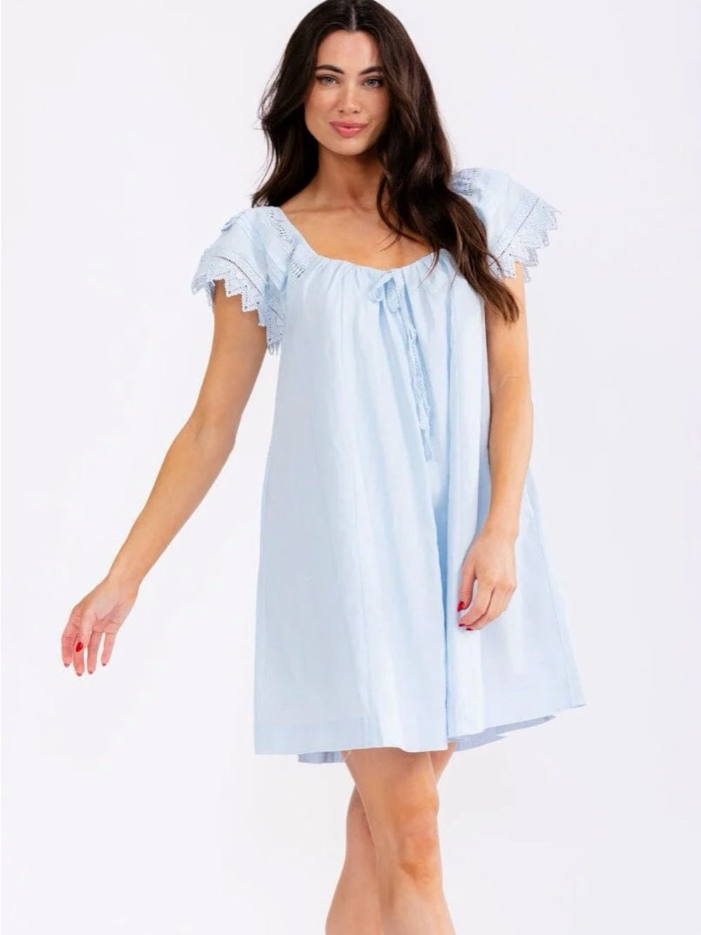 A723. Mable Light Blue Flutter Sleeve Summer Dress