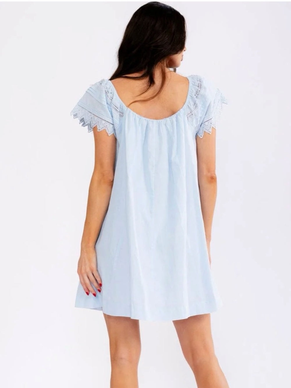 A723. Mable Light Blue Flutter Sleeve Summer Dress