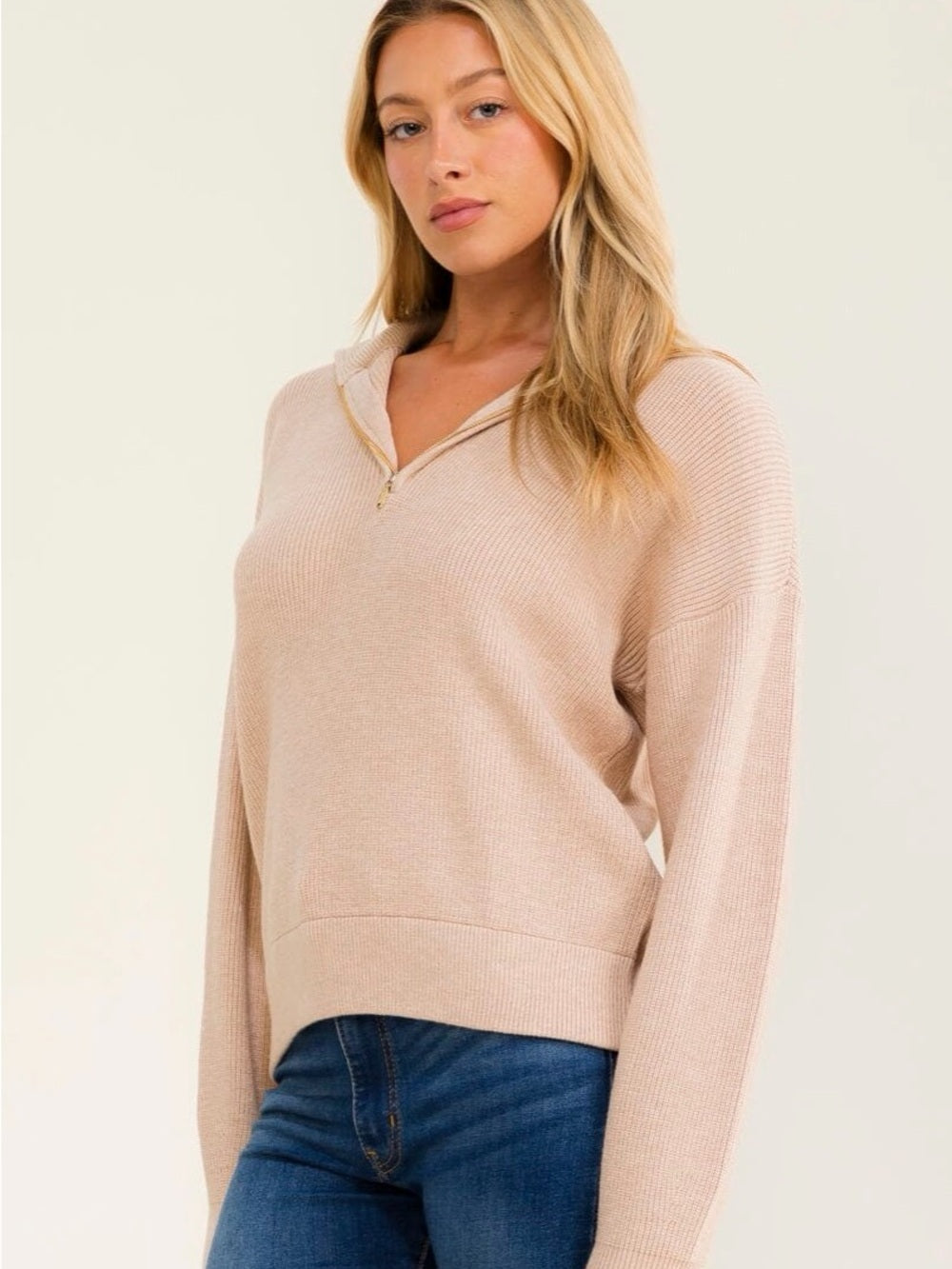 A725. Women's Cream Quarter-Zip Knit Sweater