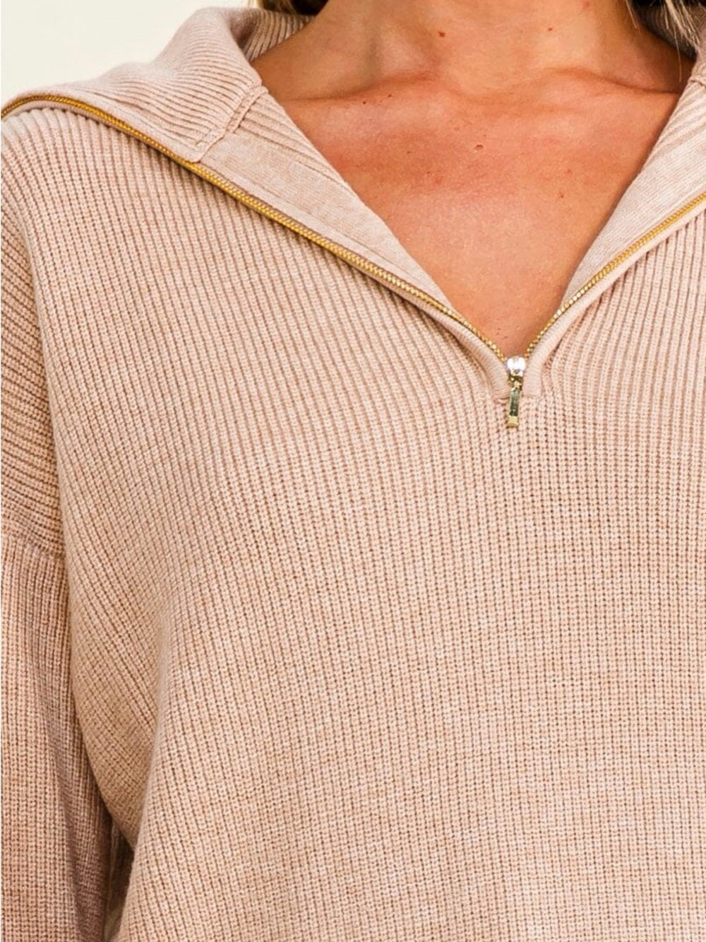A725. Women's Cream Quarter-Zip Knit Sweater