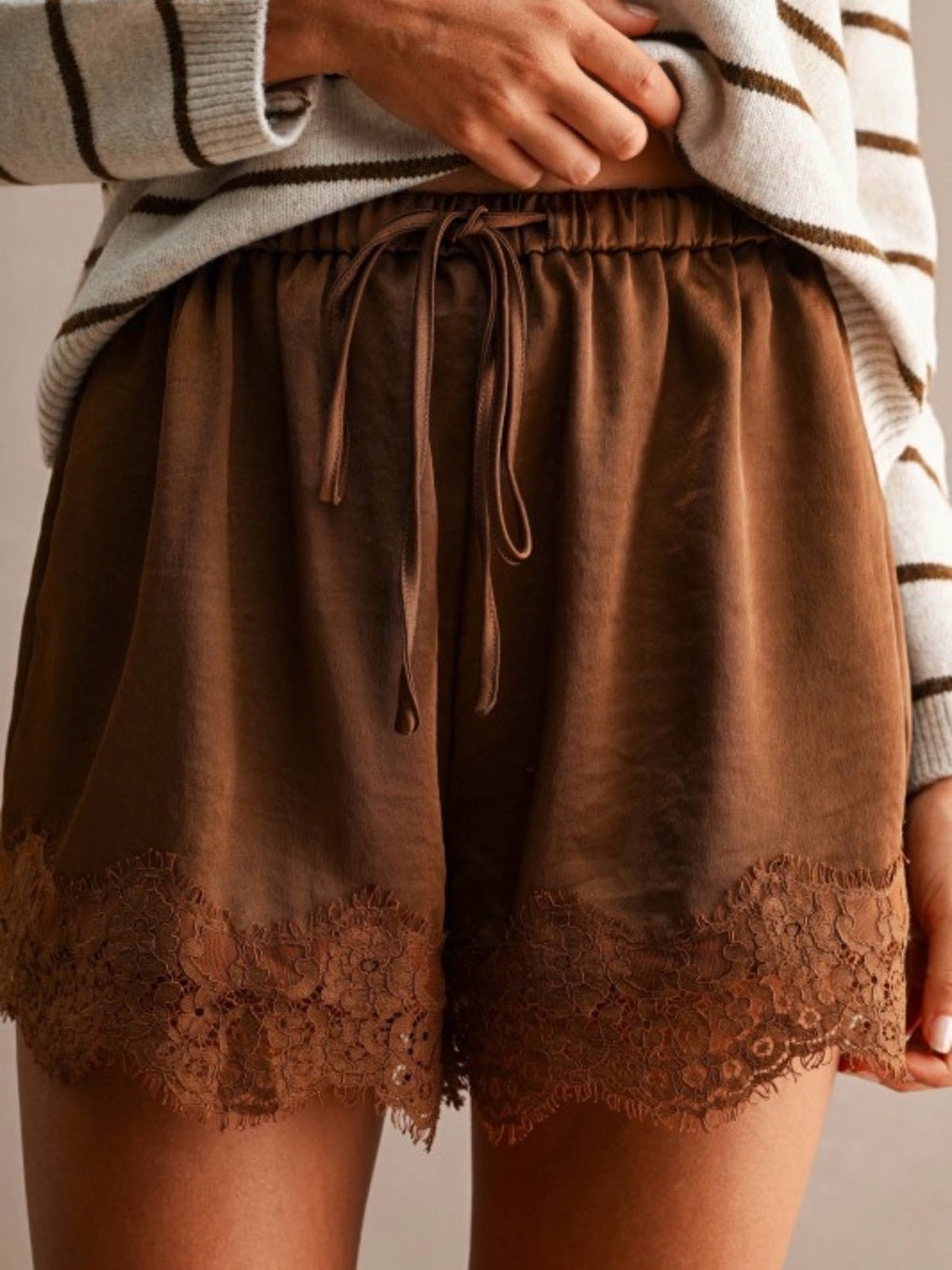 A727. Mable Brown Lace-Trim Shorts
