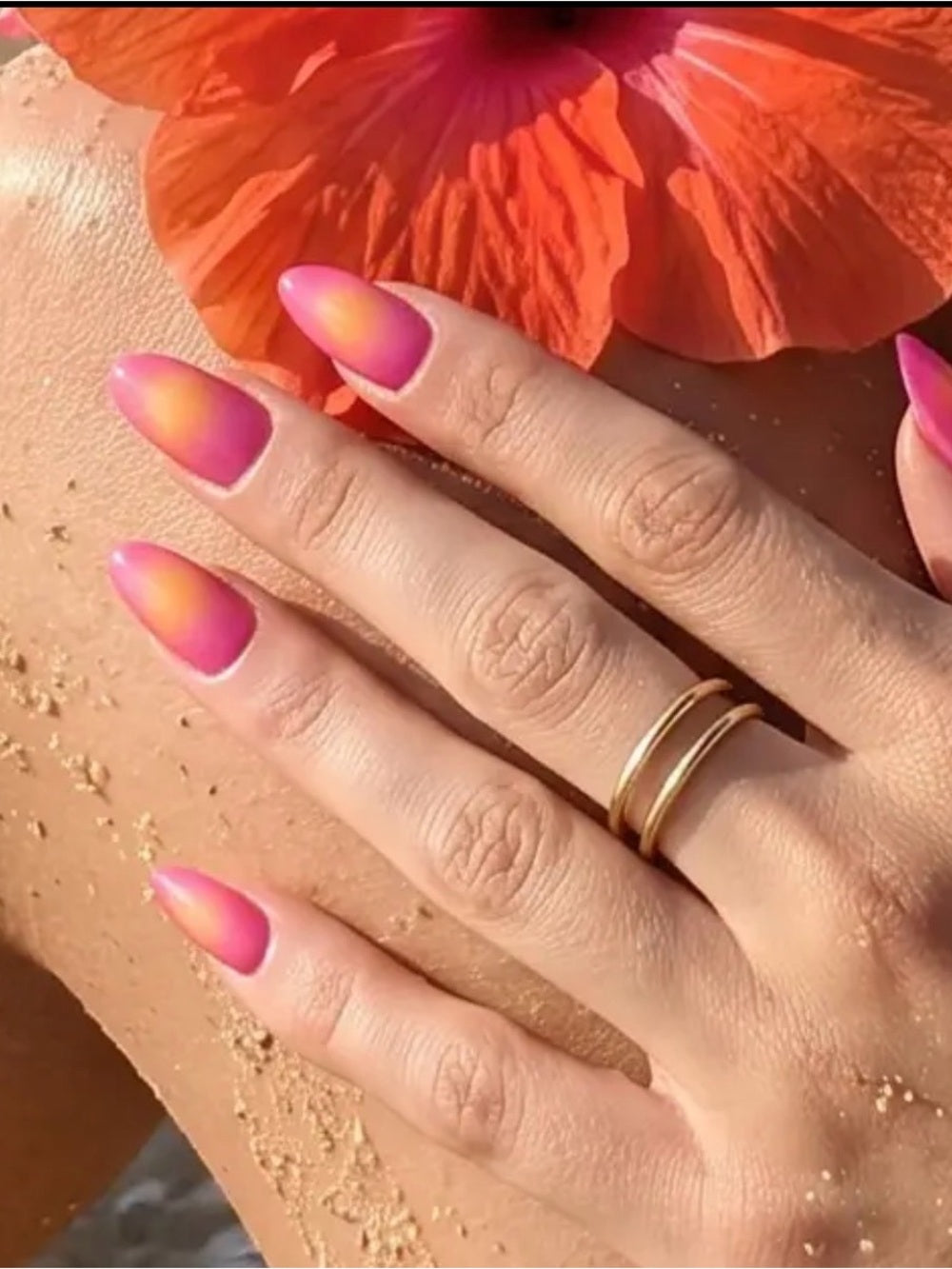 Vibrant Pink & Yellow Ombre Almond Press-On Nails
