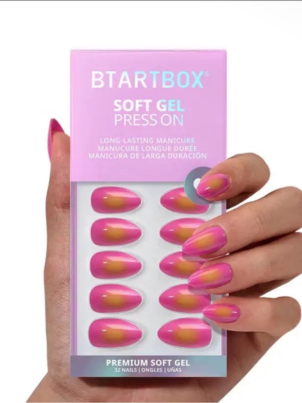 Vibrant Pink & Yellow Ombre Almond Press-On Nails