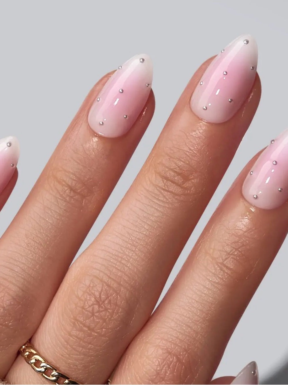 Pink Ombre Gel Nail Tips with Silver Accent Dots
