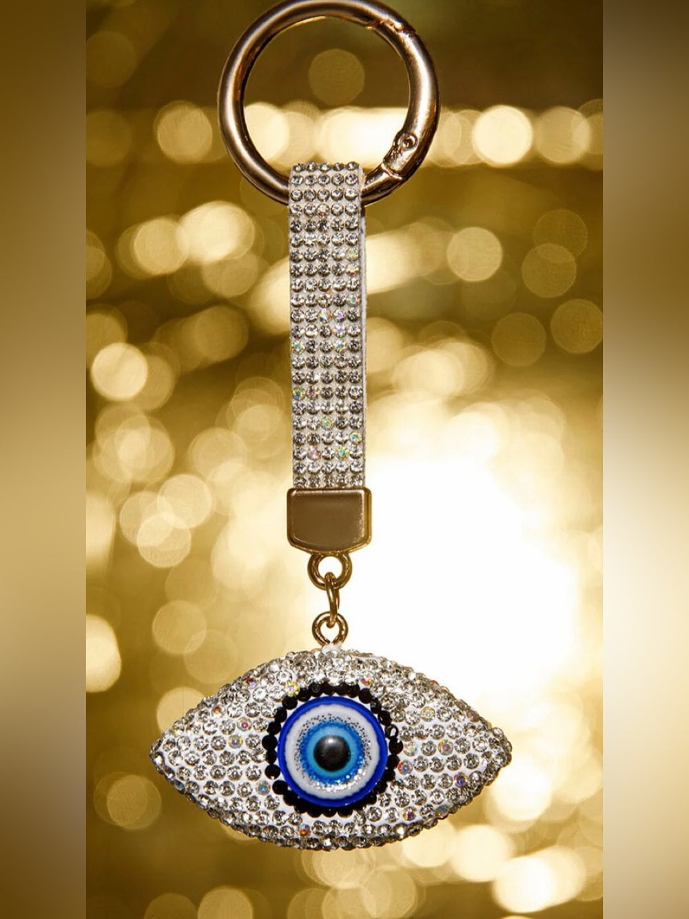 Rhinestone Eye Keychain Charm - White and Blue