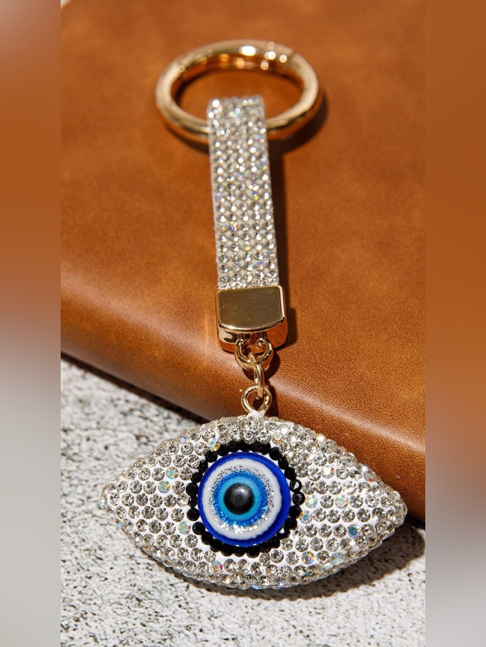 Rhinestone Eye Keychain Charm - White and Blue