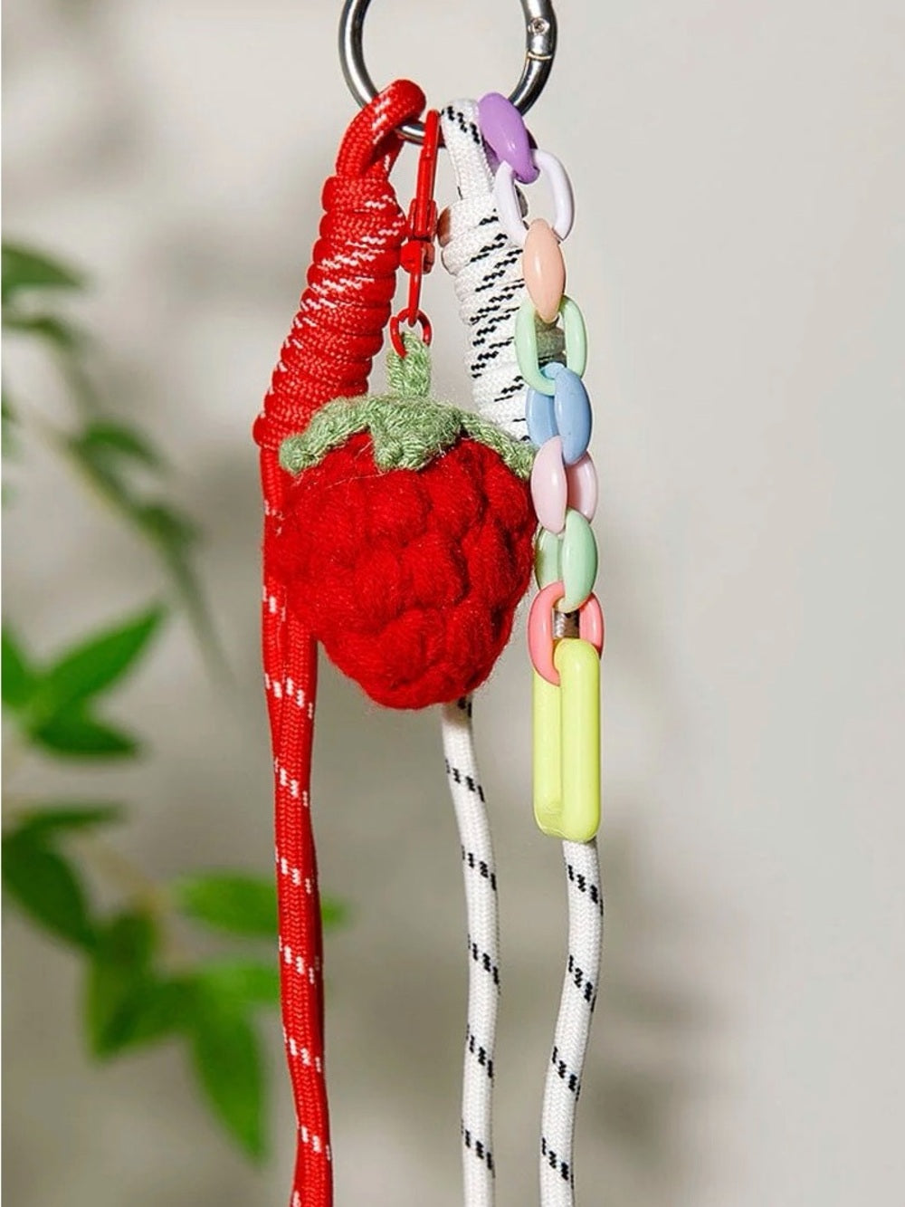 Strawberry Knit Charm Keychain - Red