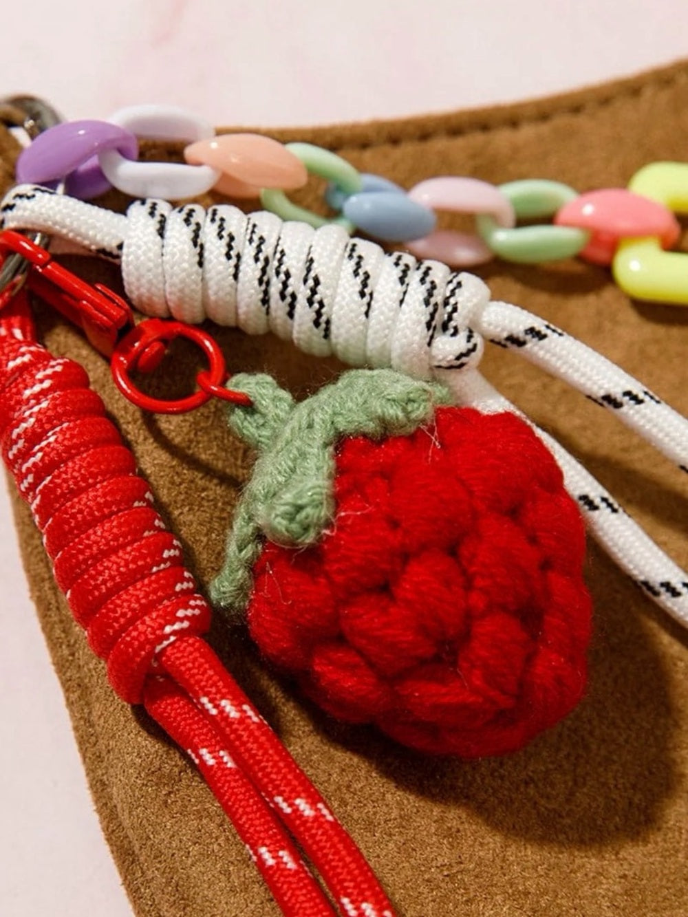 Strawberry Knit Charm Keychain - Red