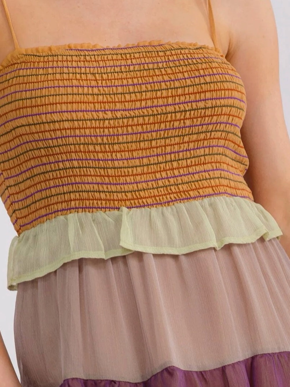 A728. Tiered Sheer Midi Skirt Dress in Autumn Multi