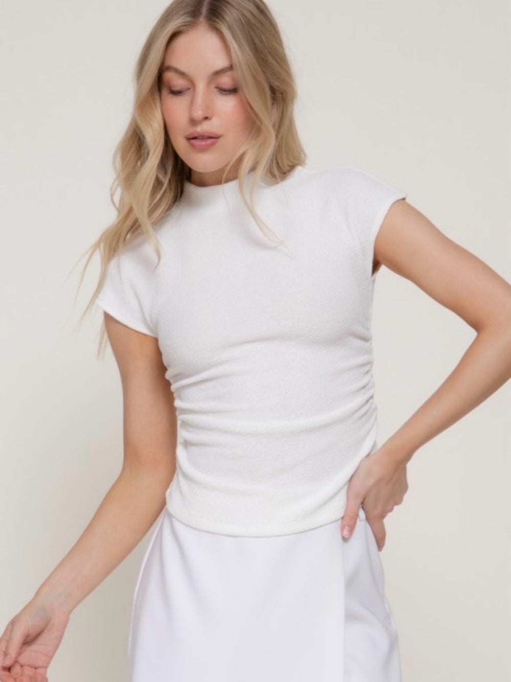 A734. White Short Sleeve Mock Neck Top