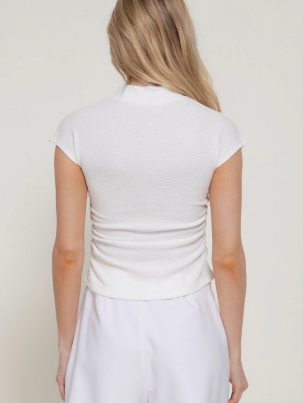 A734. White Short Sleeve Mock Neck Top