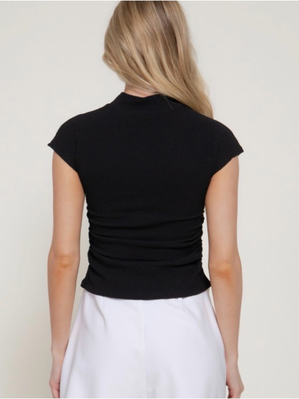 A735. Black Mock Neck Short Sleeve Top