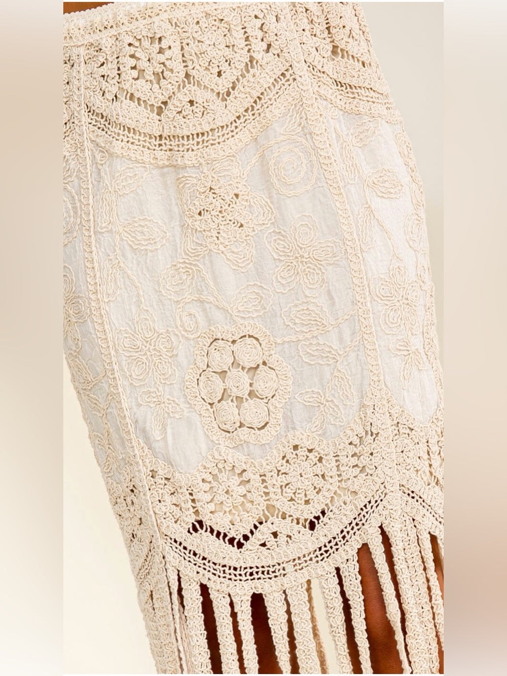 Bohemian Crochet Fringe Maxi Skirt in Cream