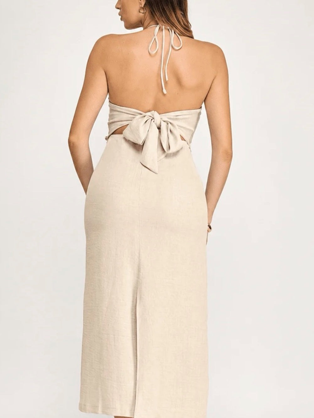 A737. Bohemian Crochet Halter Midi Dress - Cream