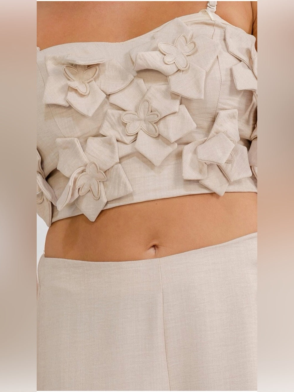 A742. Beige Wide-Leg Pants & Top Set
