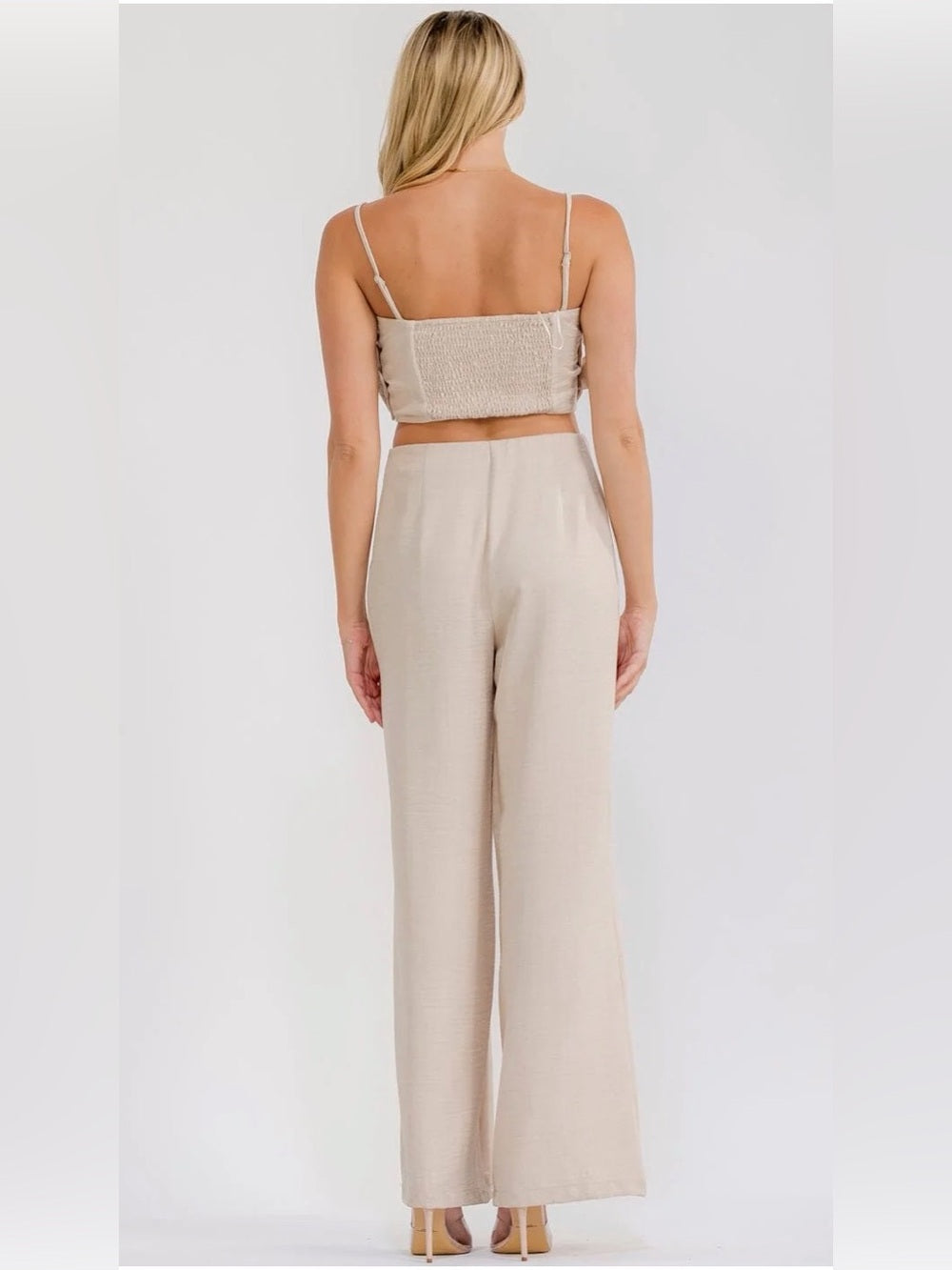 A742. Beige Wide-Leg Pants & Top Set