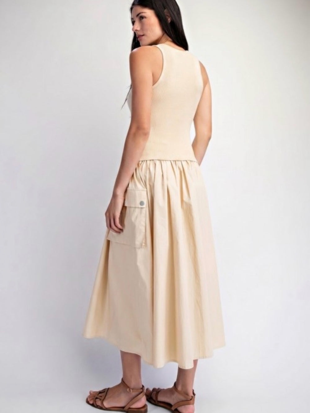 A743. Neutral Cream Maxi Dress with Side Pocket