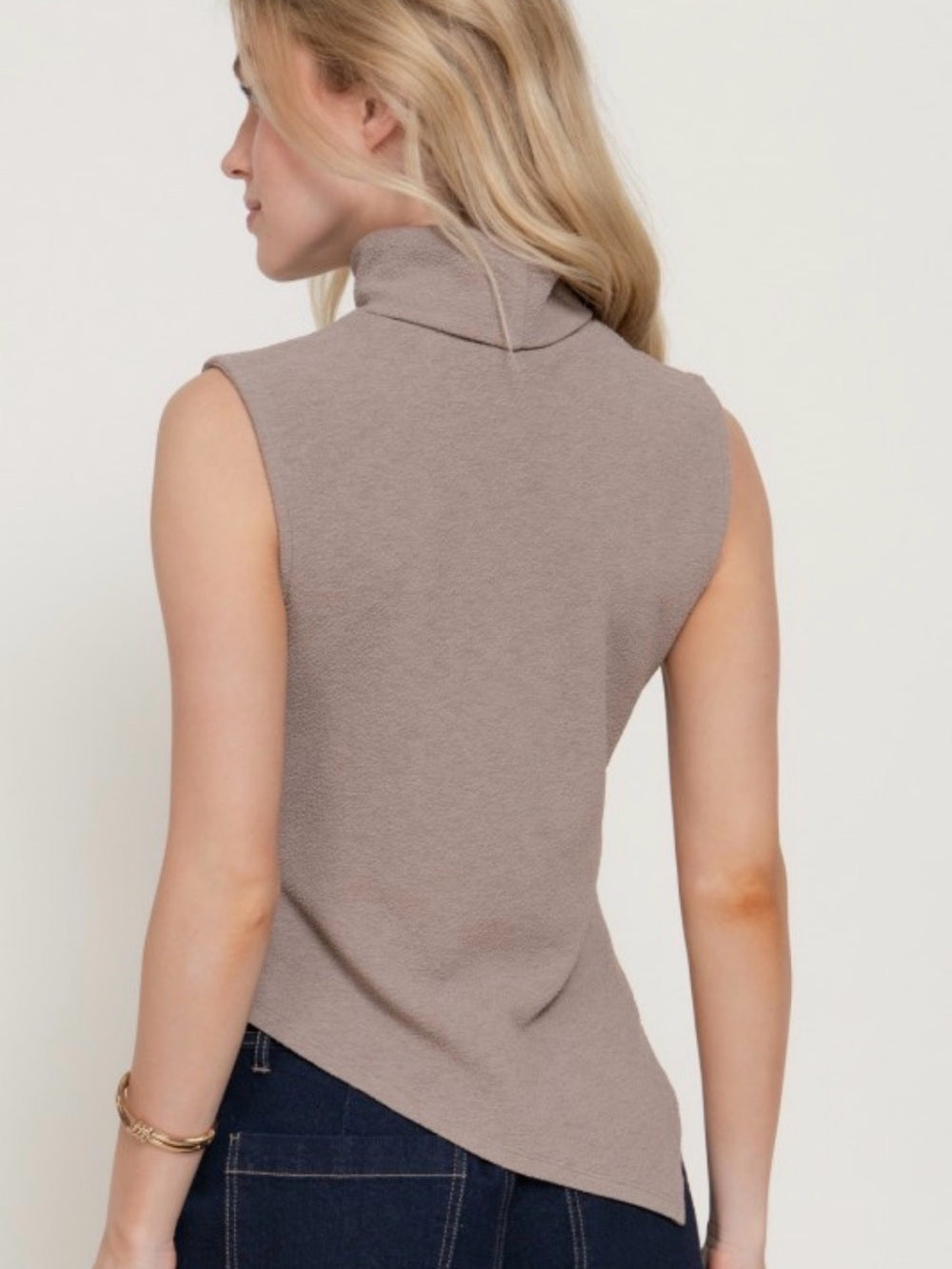 A479. Sleeveless Turtleneck Top in Taupe