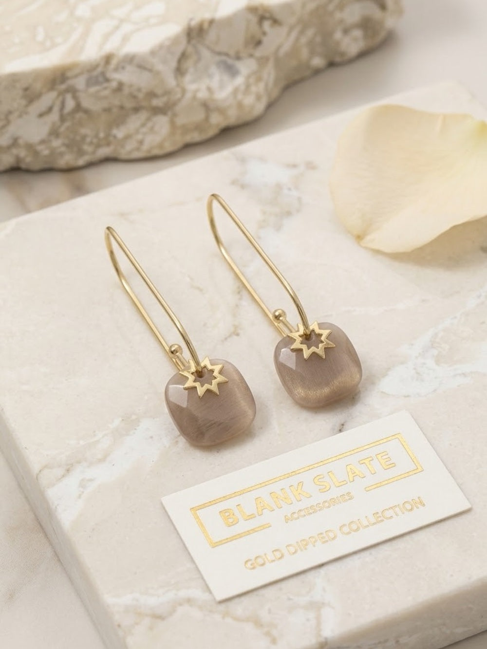 A484. Gold Dipped and Taupe Star Drop Earrings